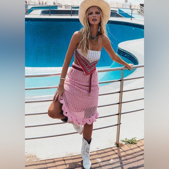 Chasing Unicorns Pink Moon Crochet Midi Skirt, Size S - Picture 4 of 16